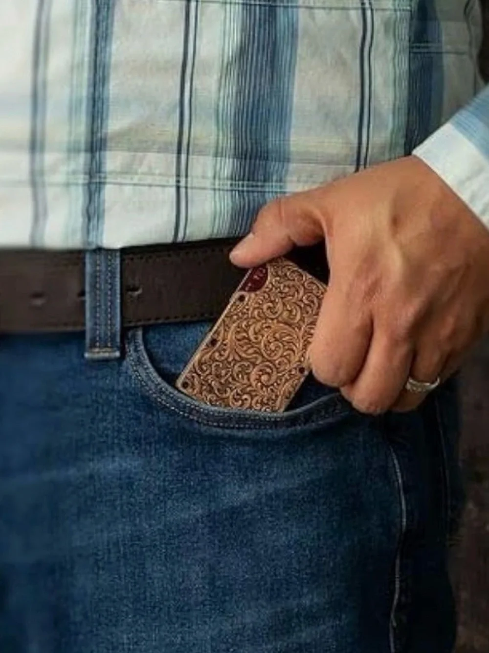 Engraved Western Slim Copper Card Holder Wallet